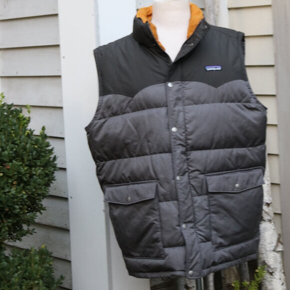 Patagonia 2 Tone Grey Mustard Down Insulated Puffer Vest Sz XL - Picture 1 of 10